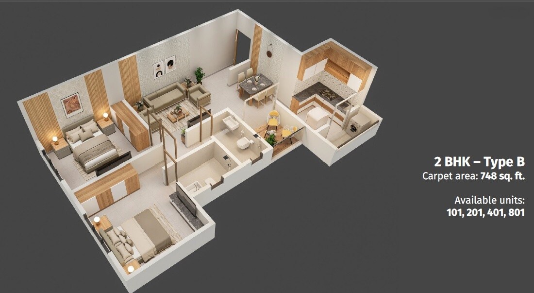 Floor plan of 2 BHK Apartment - 748 sq. ft. in Jyoti Villa CHS, Pune