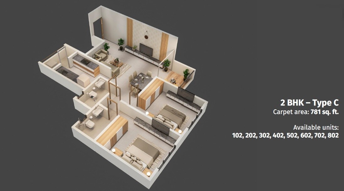 2 BHK 781 Sq. Ft. Apartment