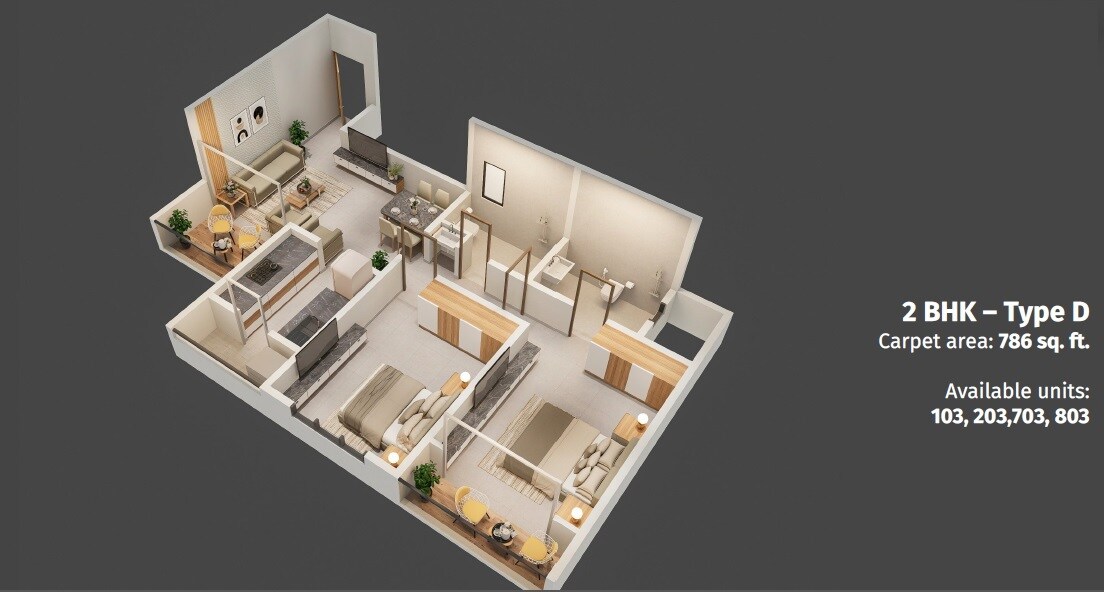 Floor plan of 2 BHK Apartment - 786 sq. ft. in Jyoti Villa CHS, Pune