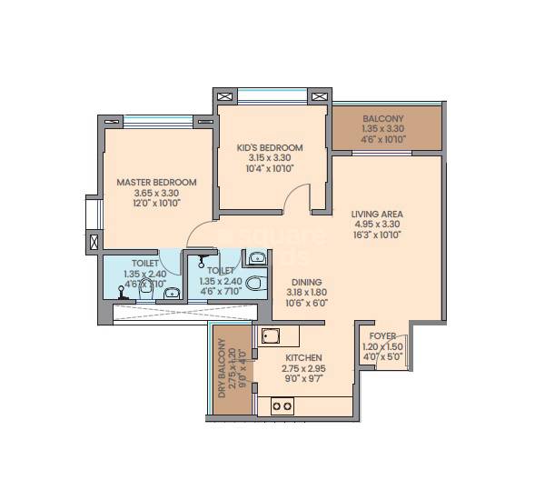 Floor plan of 2 BHK 799 Sq. Ft. Apartment in K Gokuldham Residency, Pune
