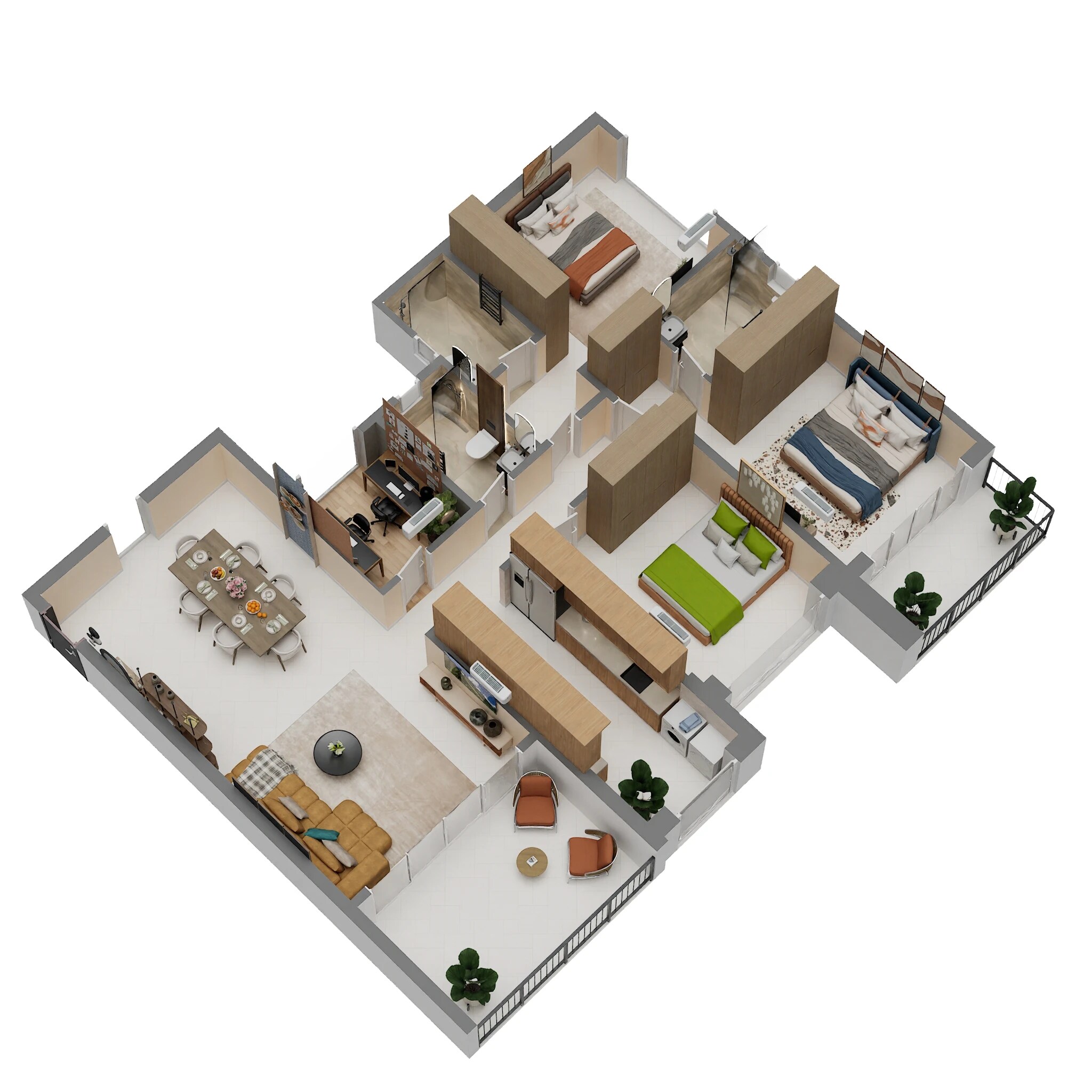 Floor plan of 3 BHK 1500 Sq. Ft. Apartment in K Raheja Aurum, Pune