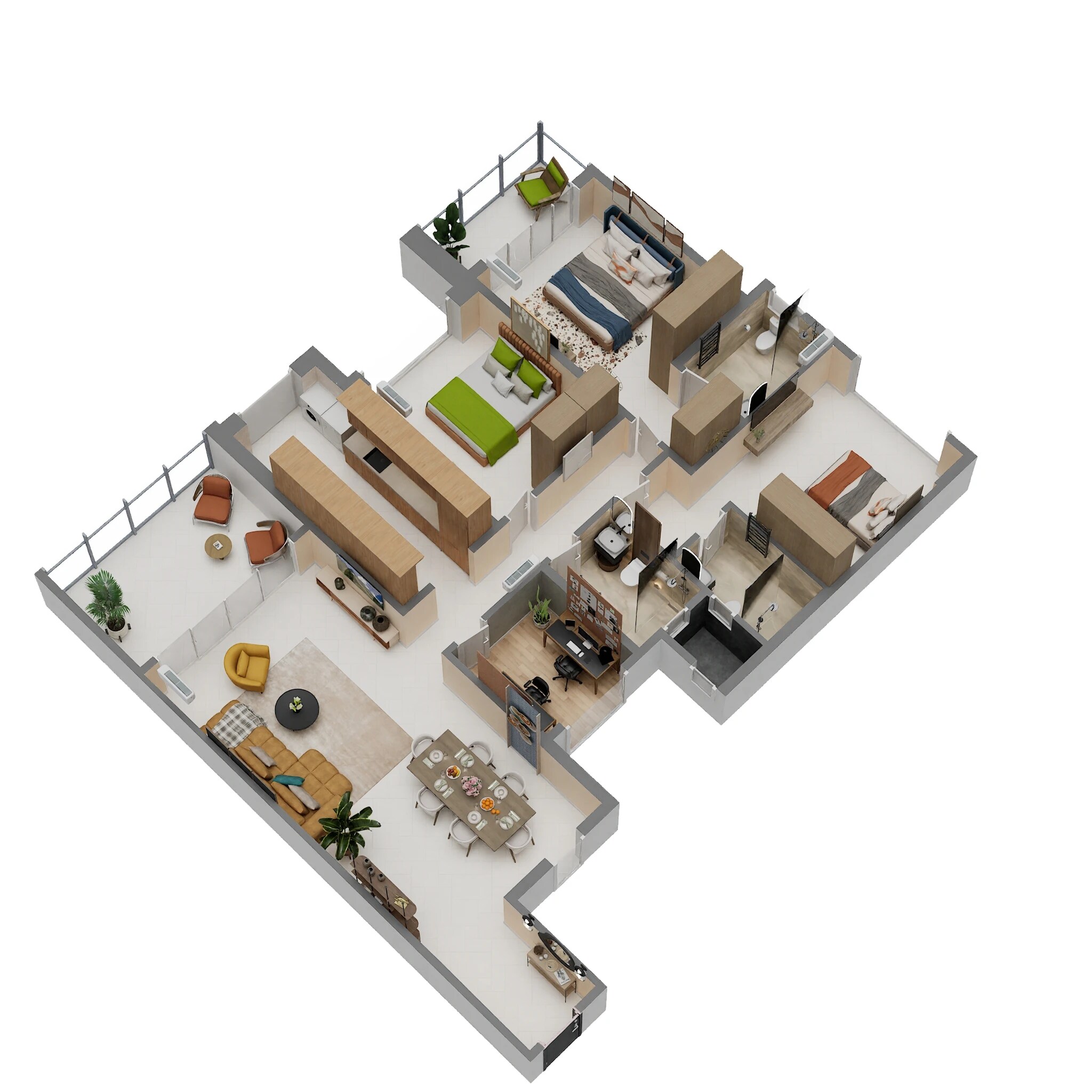 Floor plan of 3 BHK 1600 Sq. Ft. Apartment in K Raheja Aurum, Pune
