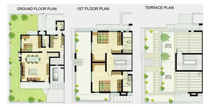 Floor plan of 3 BHK 1365 Sq. Ft. Villa in K Raheja Frangipani Viva, Pune