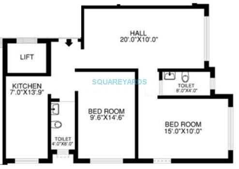 Floor plan of 2 BHK 1123 Sq. Ft. Apartment in K Raheja Gardens, Pune