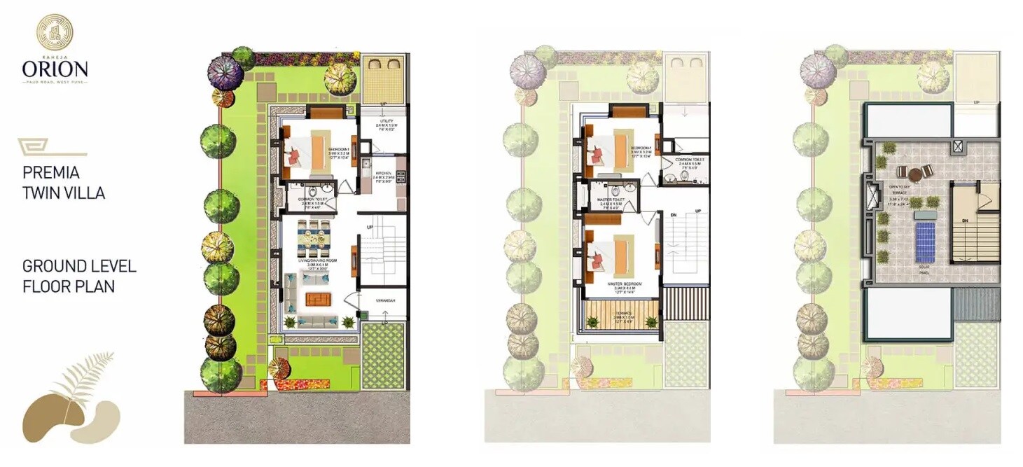 Floor plan of 3 BHK 1365 Sq. Ft. Villa in K Raheja Orion Viva, Pune