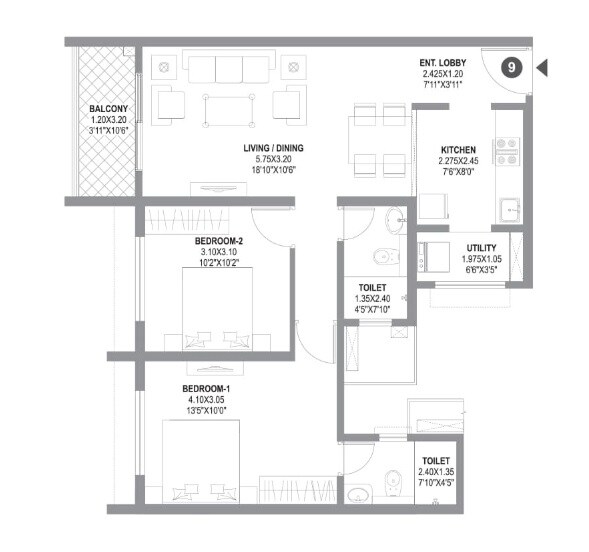  2 BHK Apartment at K Raheja Sterling, Mohammadwadi – for Rent