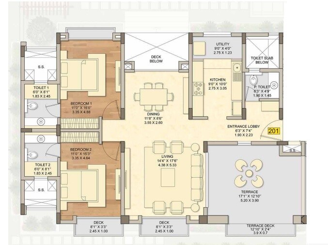 Floor plan of 2 BHK 674 Sq. Ft. Villa in K Raheja Viva Villa, Pune