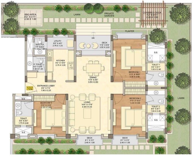 Floor plan of 3 BHK 1365 Sq. Ft. Villa in K Raheja Viva Villa, Pune