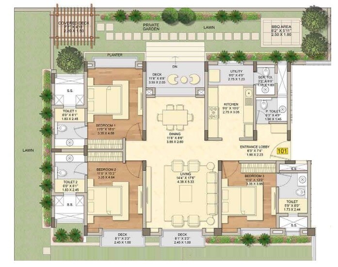 Floor plan of 3 BHK 1780 Sq. Ft. Villa in K Raheja Viva Villa, Pune