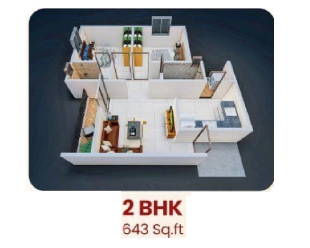 Floor plan of 2 BHK Apartment - 643 sq. ft. in K Saraf Urban Element, Pune