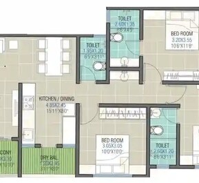 3 BHK 999 Sq. Ft. Apartment in K Sukhwani Brramha Residency