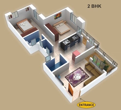 Floor plan of 2 BHK 819 Sq. Ft. Apartment in Kadu Malhar Villa, Pune