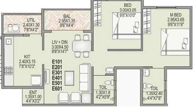 2 BHK 654 Sq. Ft. Apartment
