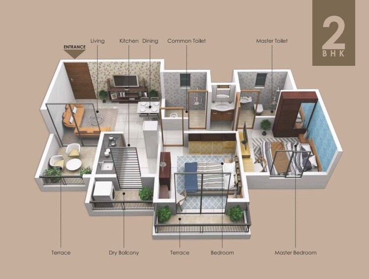 Floor plan of 2 BHK 650 Sq. Ft. Apartment in Kakade Panoramaa, Pune