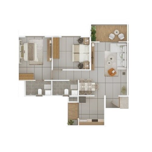 Floor plan of 2 BHK 859 Sq. Ft. Apartment in Kakade Paradise CHS, Pune