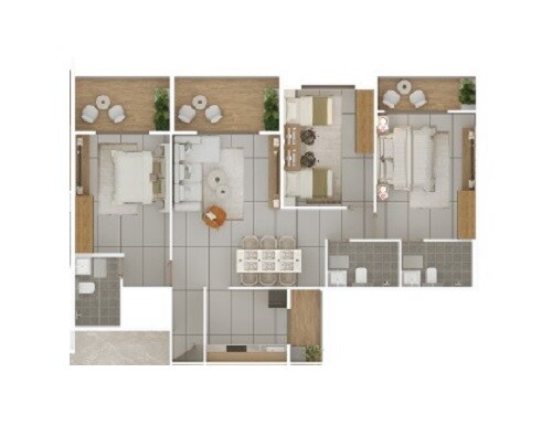 Floor plan of 3 BHK 1175 Sq. Ft. Apartment in Kakade Paradise CHS, Pune