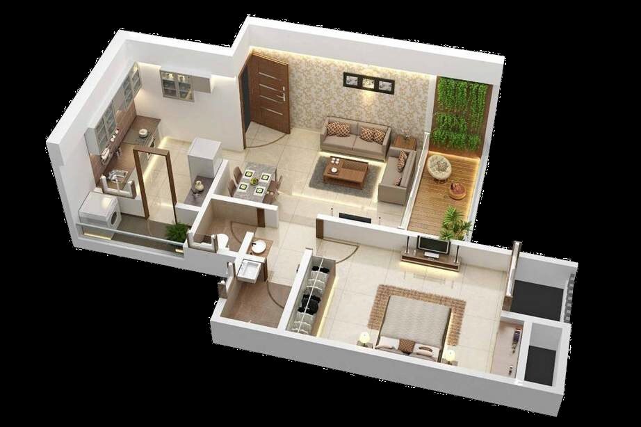 Floor plan of 1 BHK 495 Sq. Ft. Apartment in Kakkad Bella Casa, Pune