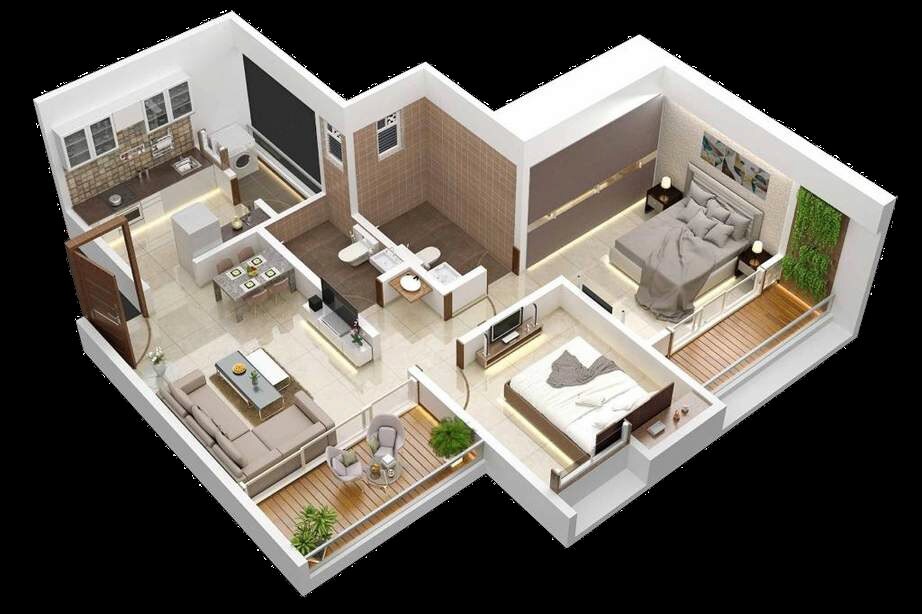 Floor plan of 2 BHK 742 Sq. Ft. Apartment in Kakkad Bella Casa, Pune