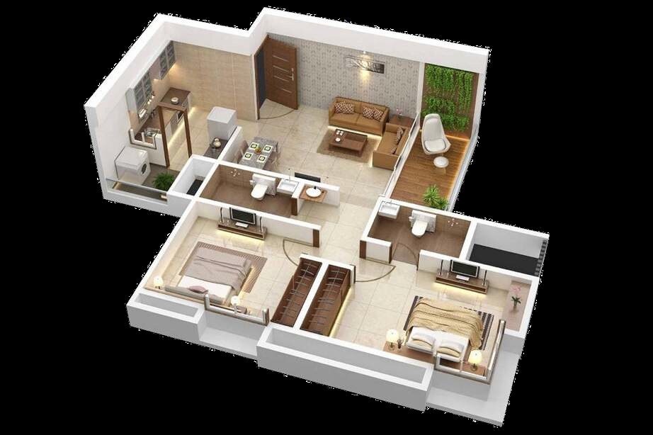 Floor plan of 2 BHK 811 Sq. Ft. Apartment in Kakkad Bella Casa, Pune