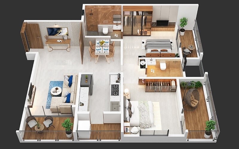 Floor plan of 2 BHK 799 Sq. Ft. Apartment in Kakkad Kailash Kutir, Pune