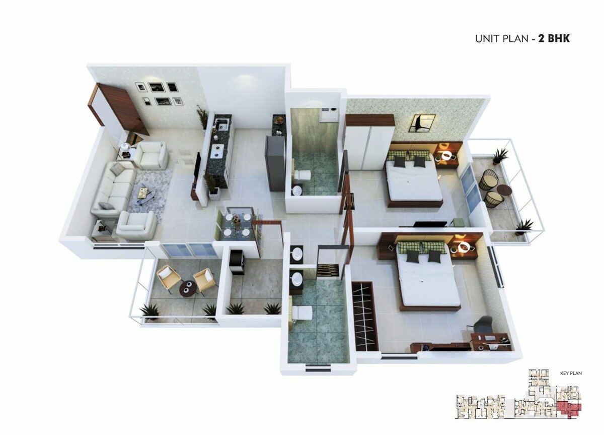 Floor plan of 2 BHK 863 Sq. Ft. Apartment in Kakkad Madhukosh, Pune