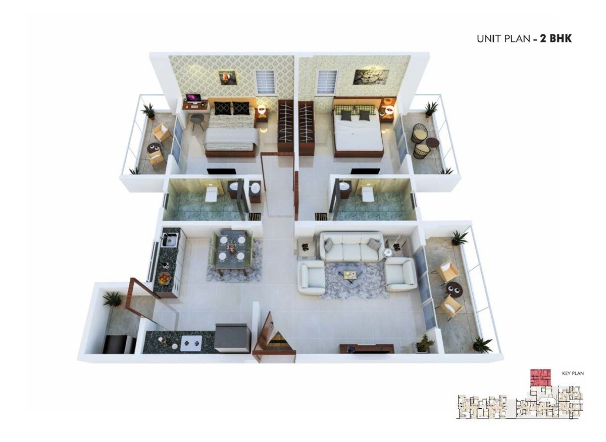 Floor plan of 2 BHK 945 Sq. Ft. Apartment in Kakkad Madhukosh, Pune