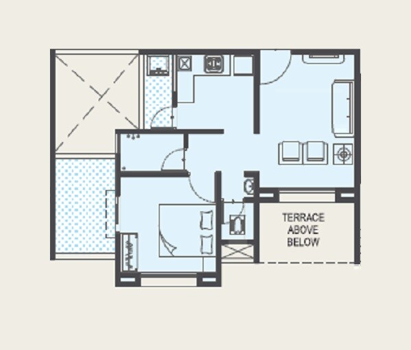 Floor plan of 1 BHK 360 Sq. Ft. Apartment in Kalaapi Cira, Pune