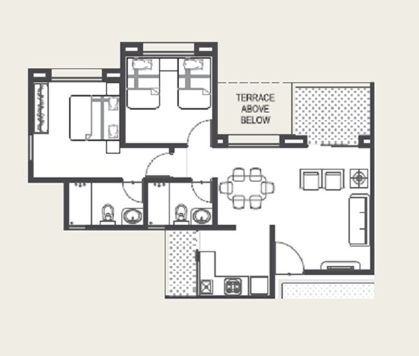 Floor plan of 2 BHK 533 Sq. Ft. Apartment in Kalaapi Cira, Pune