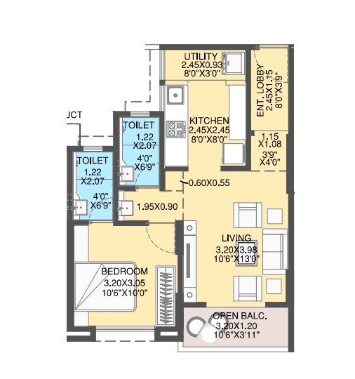 Floor plan of 1 BHK 526 Sq. Ft. Apartment in Kalaapi Geetvan, Pune