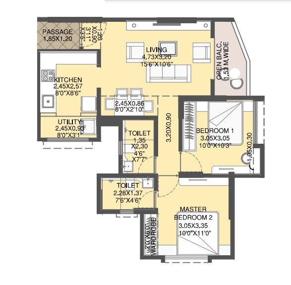 Floor plan of 2 BHK 695 Sq. Ft. Apartment in Kalaapi Geetvan, Pune