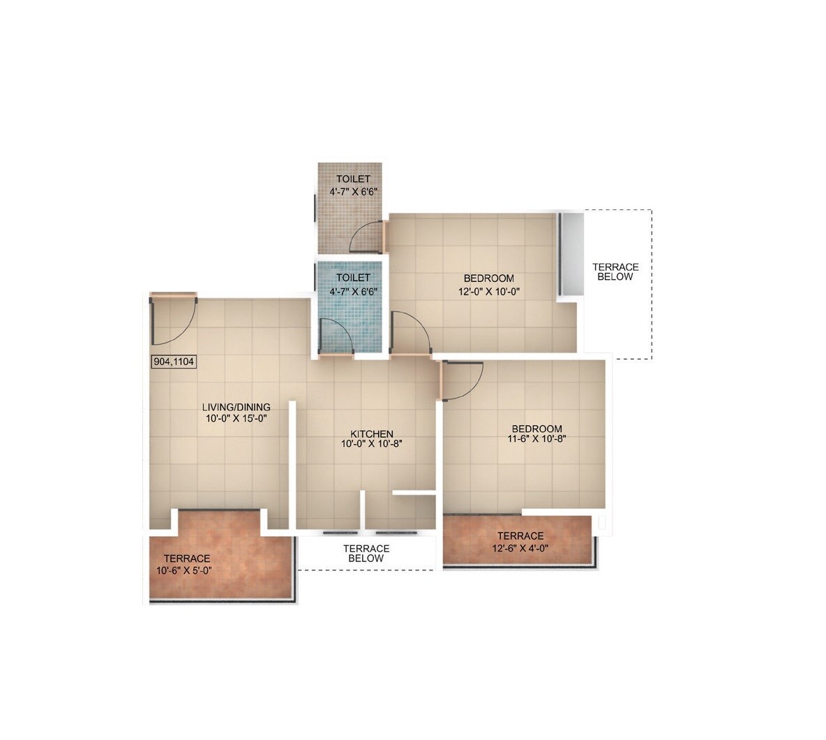 2 BHK 672 Sq. Ft. Apartment