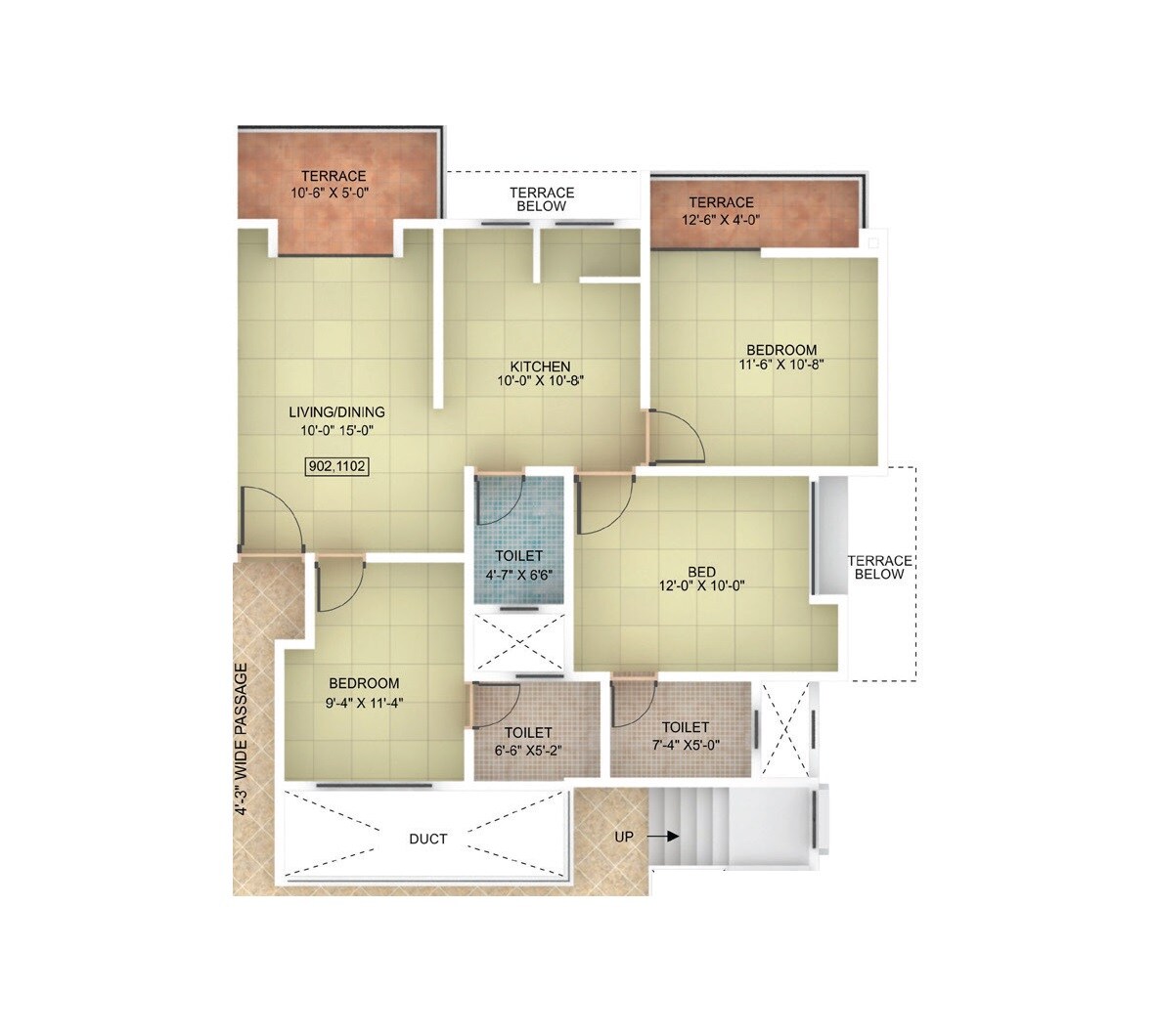 3 BHK 822 Sq. Ft. Apartment