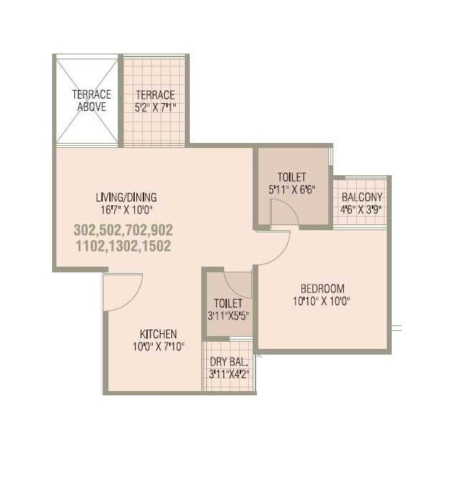 1 BHK 505 Sq. Ft. Apartment