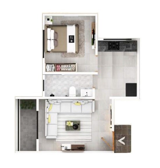 Floor plan of 1 BHK 350 Sq. Ft. Apartment in Kale Sparkle Residence, Pune