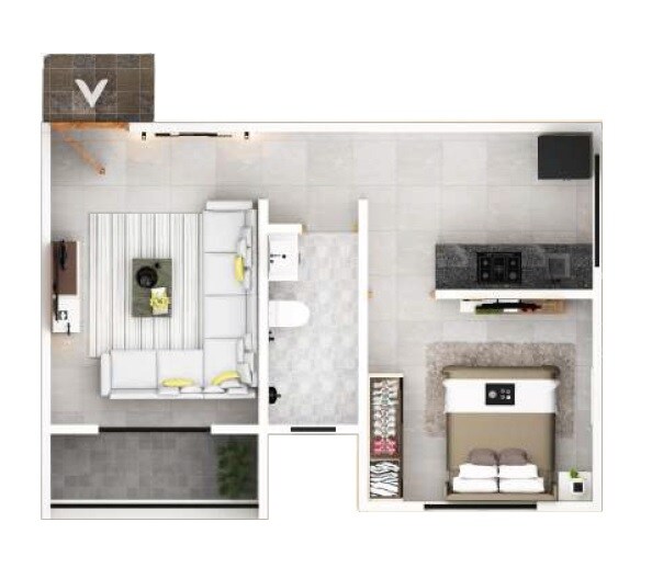 Floor plan of 1 BHK 372 Sq. Ft. Apartment in Kale Sparkle Residence, Pune
