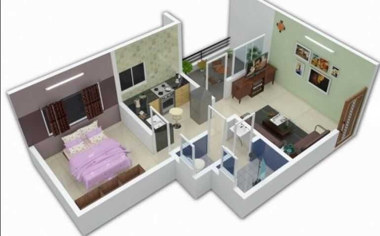 Floor plan of 1 BHK 318 Sq. Ft. Apartment in Kalki Nivrutti Heights, Pune