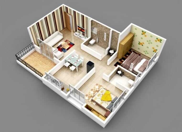 Floor plan of 2 BHK 679 Sq. Ft. Apartment in Kalpak Shrushti, Pune
