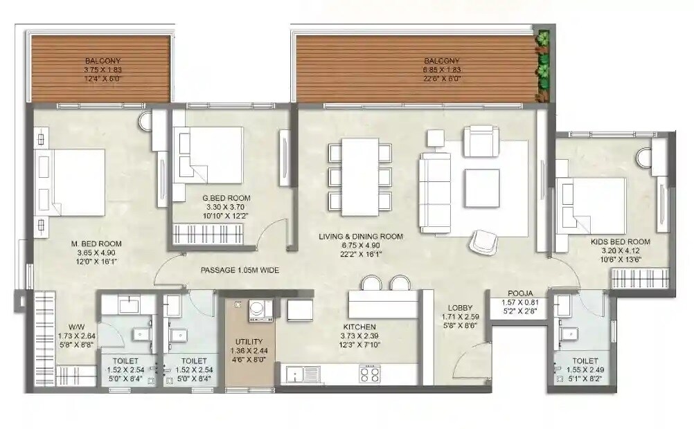 Other, kalpataru-blossoms 3 Bedroom 1100 Sq.Ft. Apartment In Sinhagad Road Pune 9444228