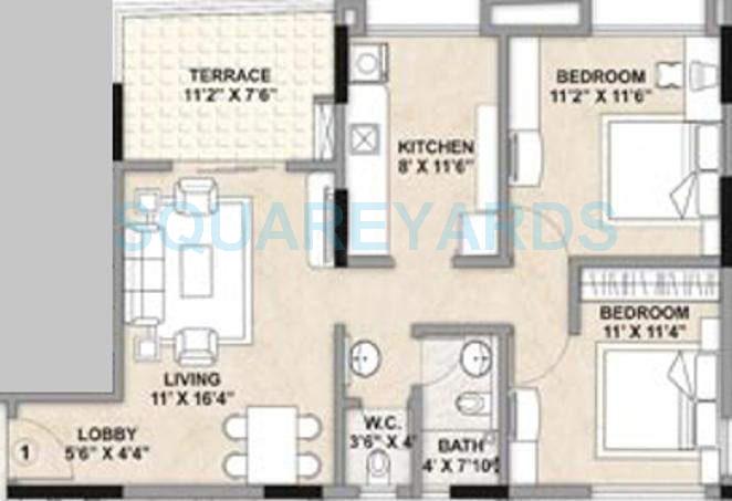 Floor plan of 2 BHK 720 Sq. Ft. Apartment in Kalpataru Estate, Pune