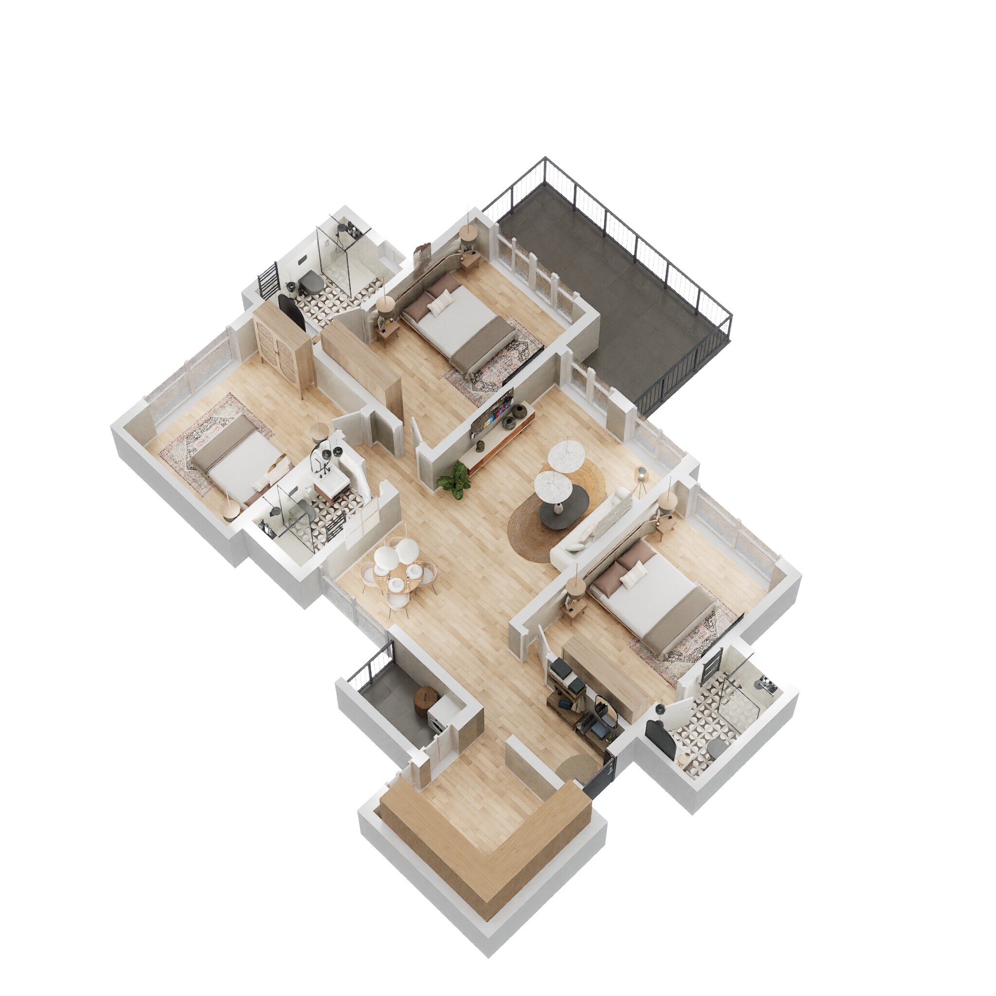 Floor plan of 3 BHK 1244 Sq. Ft. Apartment in Kalpataru Exquisite Sierra, Pune