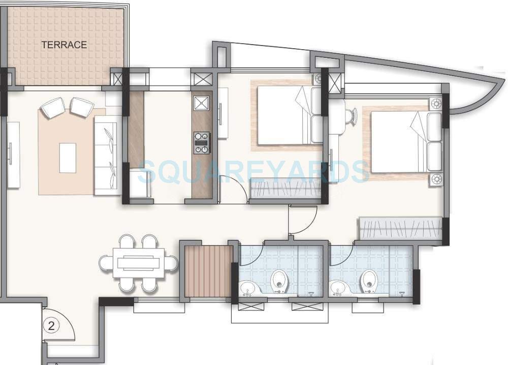 Floor plan of 2 BHK 1150 Sq. Ft. Apartment in Kalpataru Harmony Pune, Pune