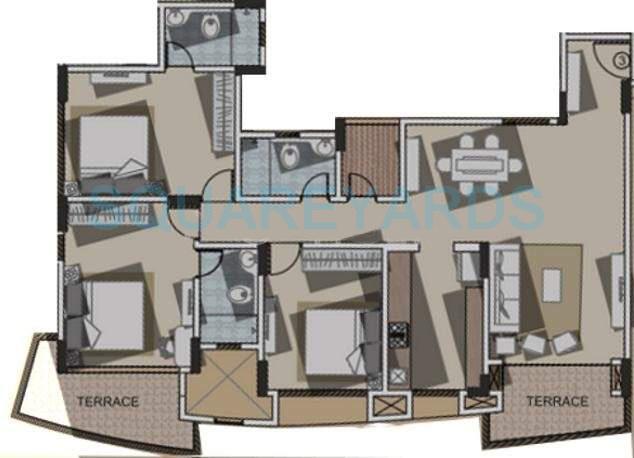 Floor plan of 3 BHK 1701 Sq. Ft. Apartment in Kalpataru Harmony Pune, Pune