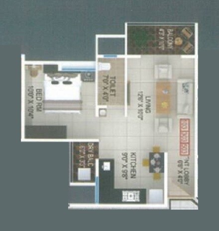 Floor plan of 1 BHK Apartment - 452 sq. ft. in Kalyani Nakshatra, Pune
