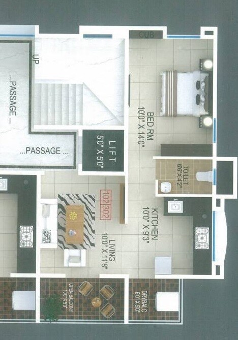 Floor plan of 1 BHK Apartment - 520 sq. ft. in Kalyani Nakshatra, Pune