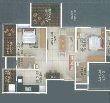Floor plan of 2 BHK Apartment - 672 sq. ft. in Kalyani Nakshatra, Pune