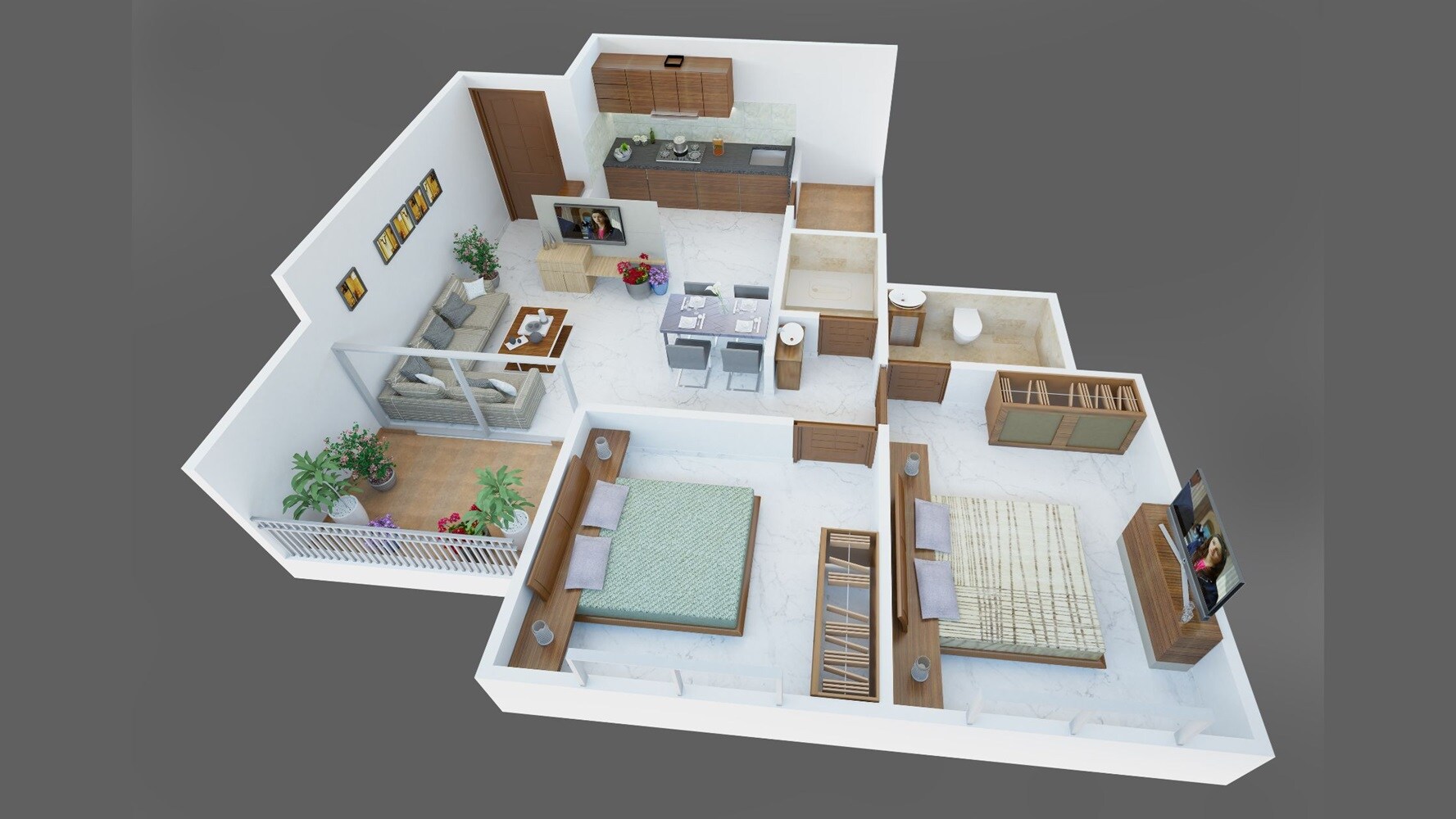 Floor plan of 2 BHK 684 Sq. Ft. Apartment in Kamalraj Akshardham, Pune