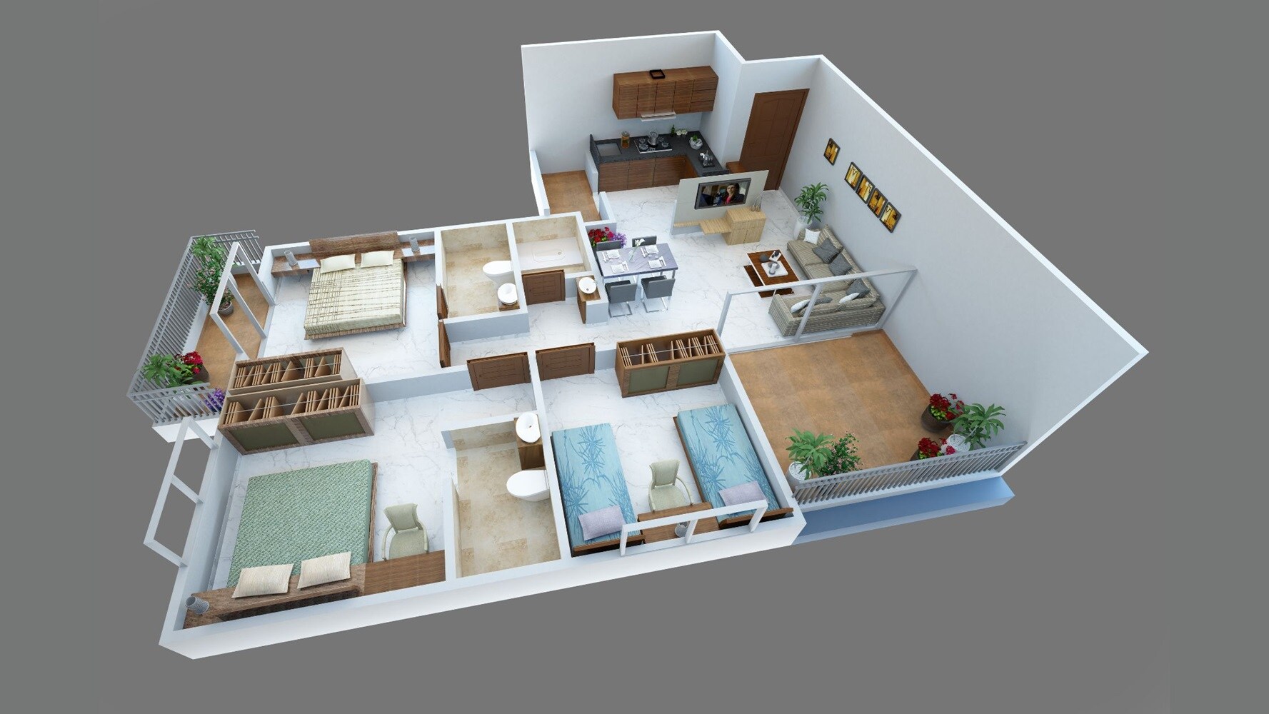 3 BHK 980 Sq. Ft. Apartment