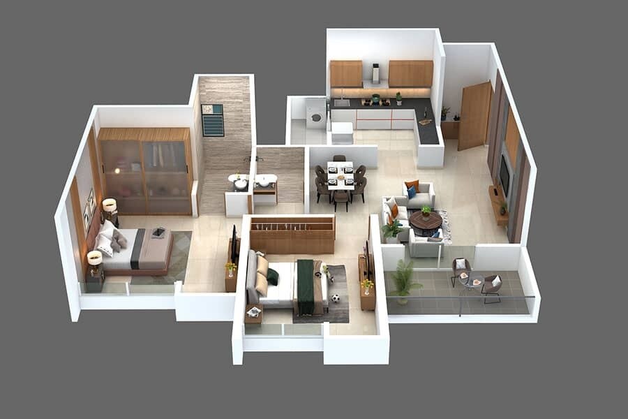 Floor plan of 2 BHK 820 Sq. Ft. Apartment in Kamalraj Athens, Pune
