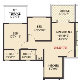 Floor plan of 1 BHK 580 Sq. Ft. Apartment in Kamalraj Balaji Residency, Pune