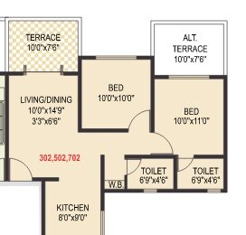 Floor plan of 1 BHK 624 Sq. Ft. Apartment in Kamalraj Balaji Residency, Pune